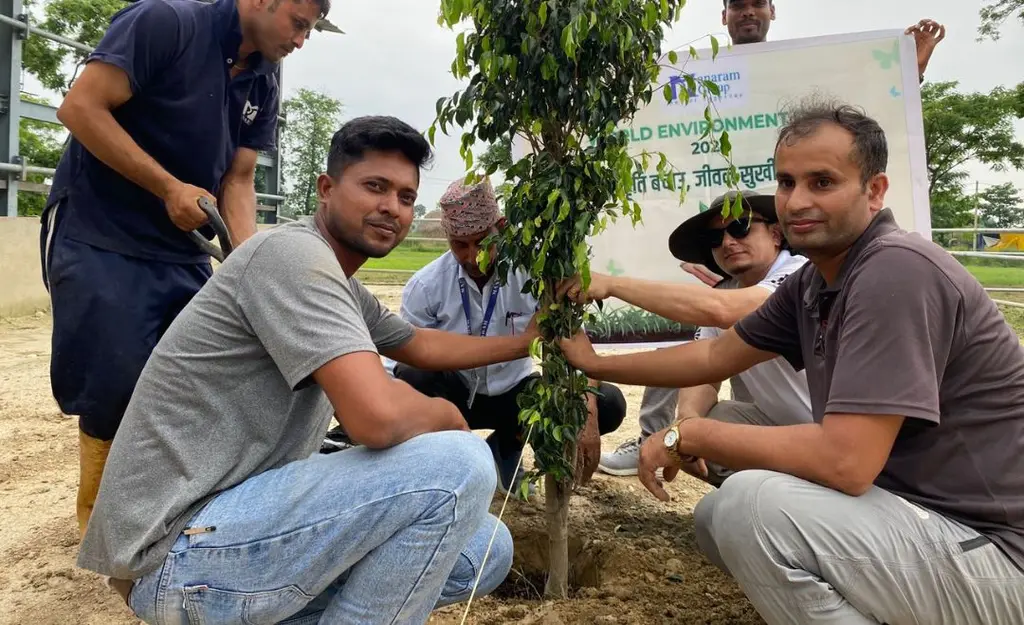 Manaram staff planting a sapling on World Environment Day